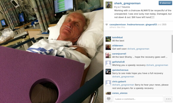 Greg Norman à l'hôpital après s'être blessé à la main avec une tronçonneuse - 14 septembre 2014 