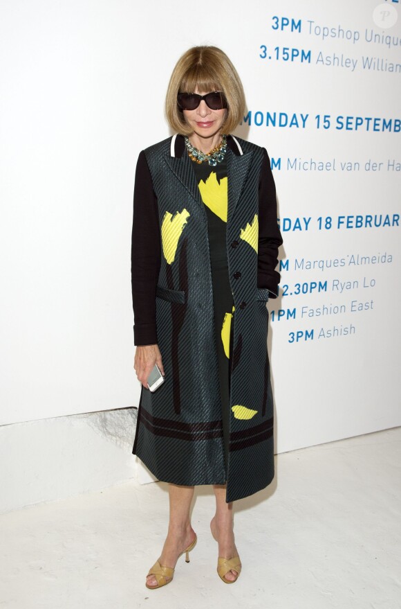 Anna Wintour au défilé de mode Topshop lors de la fashion week à Londres, le 14 septembre 2014.