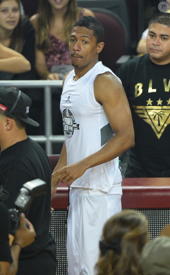 Nick Cannon participe au match de basket-ball caritatif Power 106 All-Star à l'USC Galen Center. Los Angeles, le 21 septembre 2014.