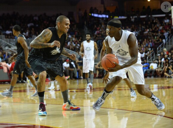 Chris Brown participe au match de basket-ball caritatif Power 106 All-Star à l'USC Galen Center. Los Angeles, le 21 septembre 2014.