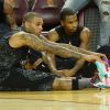 Chris Brown et Trey Songz lors du match de basket-ball caritatif Power 106 All-Star à l'USC Galen Center. Los Angeles, le 21 septembre 2014.
