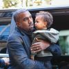 Kanye West et sa fille North arrivent au Royal Monceau. Paris, le 24 septembre 2014.
