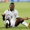 Asamoah Gyan lors de la Coupe d'Afrique des nations à l'occasion du match entre le Ghana et la Guinée à Franceville au Gabon le 1er février 2012