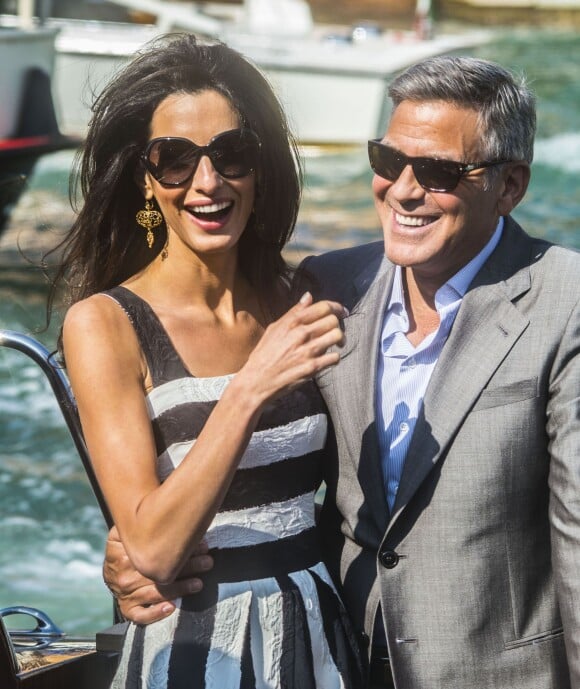 George Clooney et Amal Alamuddin à leur arrivée à Venise le 26 septembre 2014 pour le week-end de leur mariage.