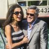 George Clooney et Amal Alamuddin à leur arrivée à Venise le 26 septembre 2014 pour le week-end de leur mariage.