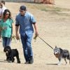 Mila Kunis, enceinte et naturelle, se balade avec Ashton Kutcher et leurs chiens à Hollywood, Los Angeles, le 27 septembre 2014.