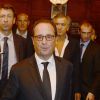 Exclusif : François Hollande est allé voir la pièce "Hôtel Europe" de Bernard-Henri Lévy au Théâtre de l'Atelier à Paris, le 3 octobre 2014.