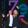 Rocco Papaleo et Michelle Hunziker sur le plateau de l'émission télé "Zelig" à Milan en italie le 7 octobre 2014.