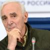 Charles Aznavour tient une conférence de presse à Moscou, le 2 octobre 2014 avant son concert au Crocus à Moscou le 3 octobre.