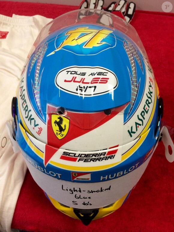 L'hommage de Fernando Alonso à Jules Bianchi lors du Grand Prix de Russie à Sotchi, photo publiée sur Twitter le 9 octobre 2014