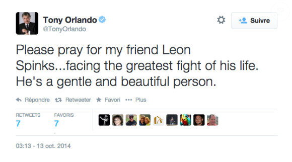 Message de soutien de Tony Orlando à l'ancien boxeur Leon Spinks - octobre 2014