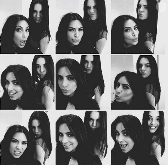 Kendall Jenner célèbre les 34 ans de sa grande soeur Kim Kardashian avec ce collage de neuf selfies en noir et blanc. Photo postée le 21 octobre 2014.