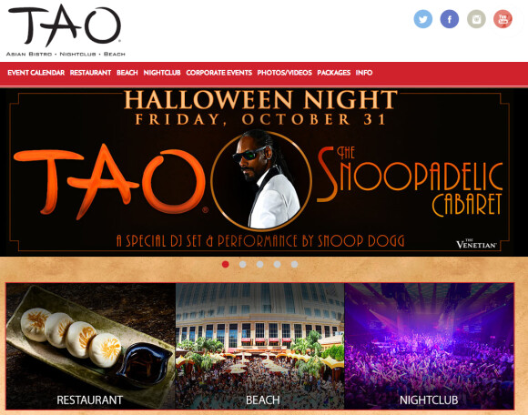Capture d'écran du site du TAO nightclub à Las Vegas, où Blake Griffin a connu un petit incident dans la nuit du 18 au 19 octobre 2014