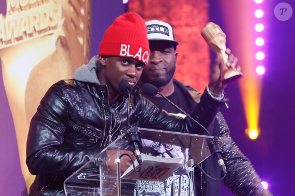Black M, lauréat du prix du Meilleur Clip lors des Trace Urban Music Awards 2014 au Casino de Paris. Le 22 octobre 2014.