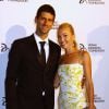Novak Djokovic et sa compagne Jelena Ristic lors du dîner de gala de la fondation Novak Djokovic à New York, le 10 septembre 2013. 