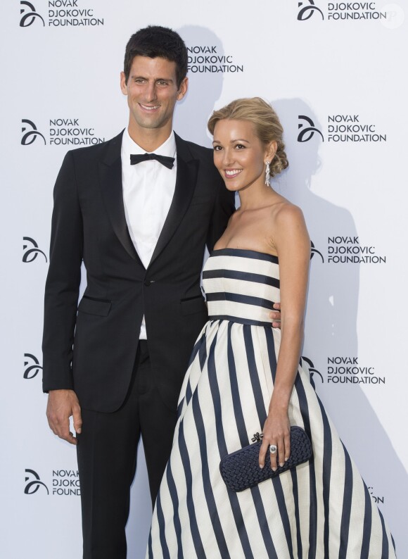 Novak Djokovic et Jelena Ristic lors du dîner de la soirée de Gala de la fondation Novak Djokovic à Londres, le 8 juillet 2013.
