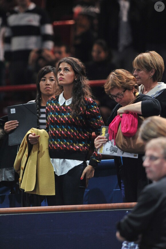 Noura, la compagne de Jo-Wilfried Tsonga lors du match de ce dernier au 3e jour du tournoi de tennis BNP Paribas Masters 2014 au palais Omnisports de Paris Bercy, le 29 octobre 2014 à Paris
