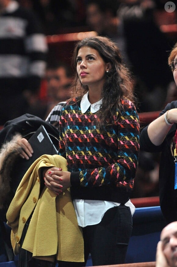 Noura, la compagne de Jo-Wilfried Tsonga lors du match de ce dernier au 3e jour du tournoi de tennis BNP Paribas Masters 2014 au palais Omnisports de Paris Bercy, le 29 octobre 2014 à Paris