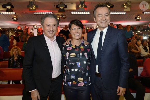Michel Drucker, Alessandra Sublet et Michel Denisot - Enregistrement de l'émission "Vivement dimanche" consacrée à Chantal Ladesou à Paris le 29 octobre 2014. L'émission sera diffusée le 2 novembre à partir de 14h15.