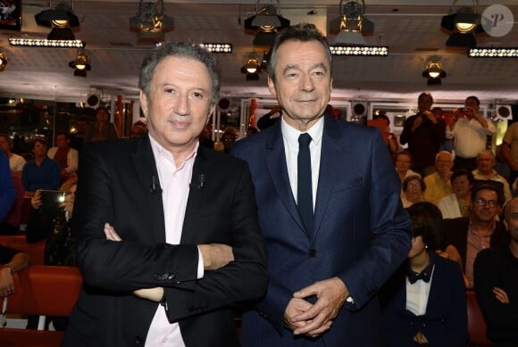 Michel Drucker et Michel Denisot - Enregistrement de l'émission "Vivement dimanche" consacrée à Chantal Ladesou à Paris le 29 octobre 2014. L'émission sera diffusée le 2 novembre à partir de 14h15.