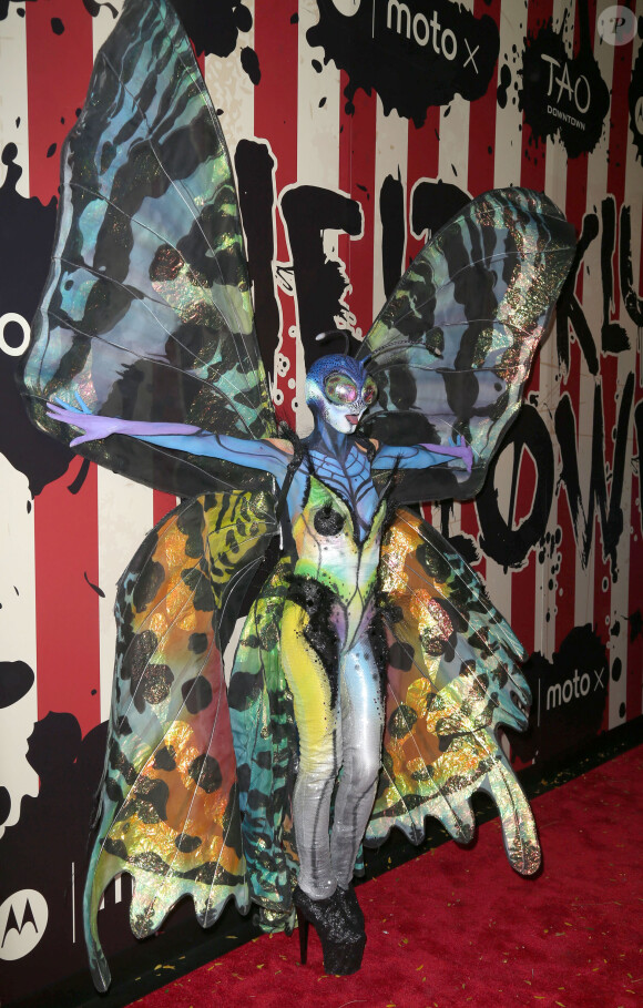 Heidi Klum dans son costume de papillon alien pour la 15ème soirée "Moto X" d'Hallloween au "TAO Downtown". New York, le 31 octobre 2014.