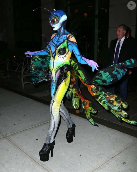 Heidi Klum dans son costume de papillon alien pour la 15ème soirée "Moto X" d'Hallloween au "TAO Downtown". New York, le 31 octobre 2014.