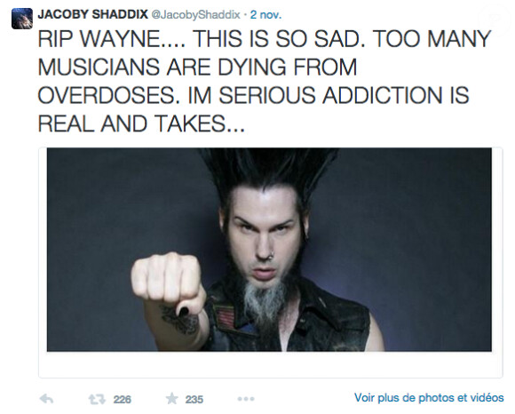 Le tweet de Jacoby Shaddix de Papa Roach après la mort de Wayne Static en novembre 2014.