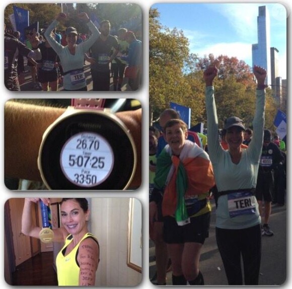 Teri Hatcher, fière d'avoir terminé le marathon de New York, le 2 novembre 2014
