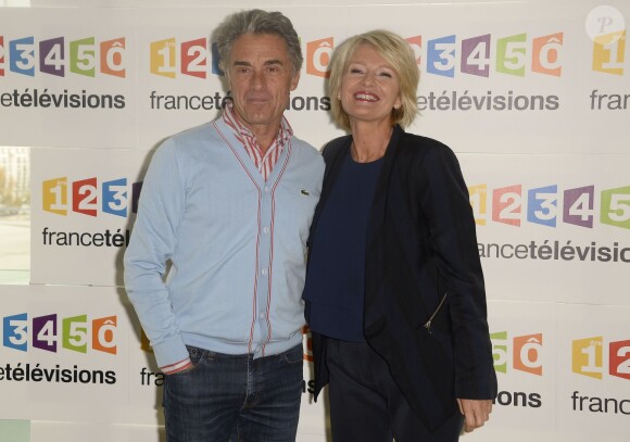 Gérard Holtz et Sophie Davant - Conférence de presse pour le Téléthon à France Télévisions à Paris. Le 4 novembre 2014.