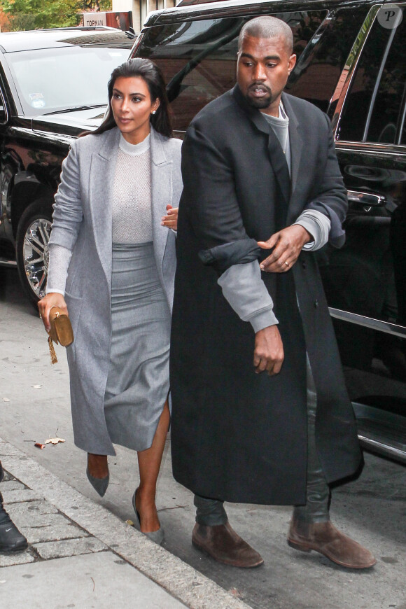 Kim Kardashian et Kanye West de retour à leur appartement après avoir déjeuné au Cipriani. New York, le 7 novembre 2014.