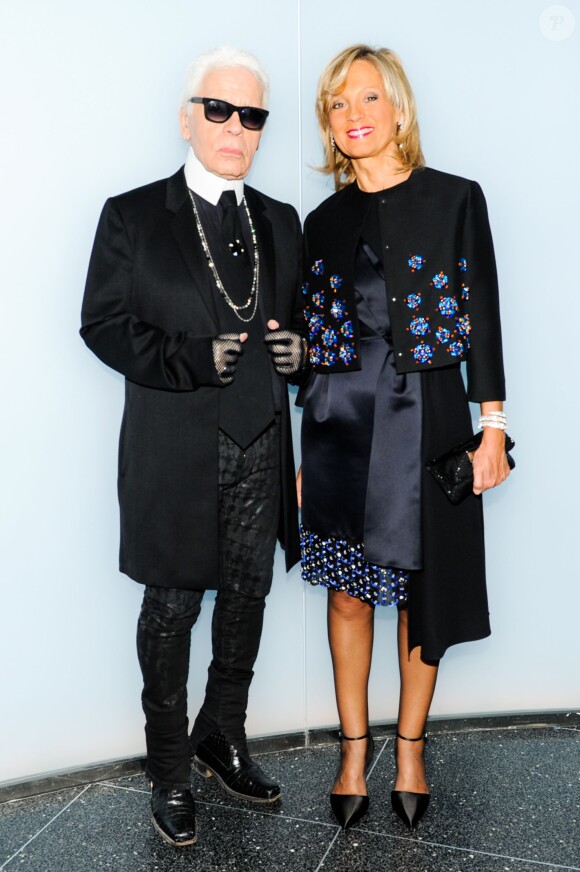 Karl Lagerfeld et Hélène Arnault assistent au dîner "Louis Vuitton celebrating Monogram" organisé par Louis Vuitton au MoMA. New York, le 7 novembre 2014.