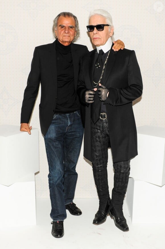 Patrick Demarchelier et Karl Lagerfeld assistent au dîner "Louis Vuitton celebrating Monogram" organisé par Louis Vuitton au MoMA. New York, le 7 novembre 2014.