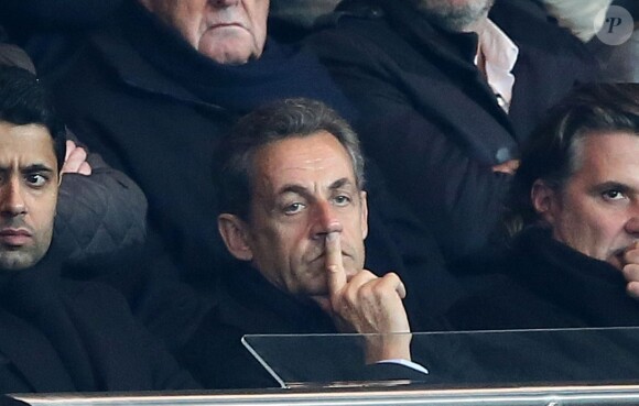 Nicolas Sarkozy au match entre le PSG et Marseille au parc des Princes à Paris le 9 novembre 2014.