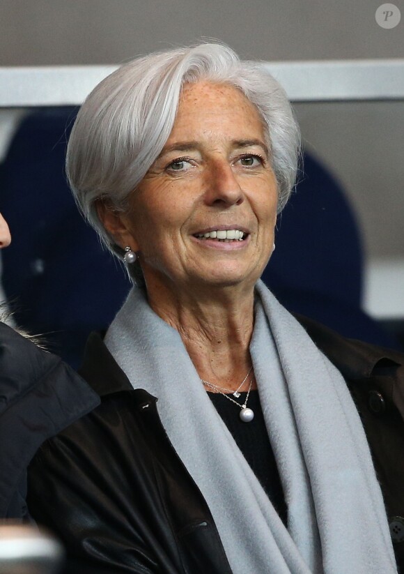 Christine Lagarde lors du match PSG - Marseille au Parc des Princes, Paris, le 9 novembre 2014.