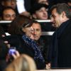 Anne Hidalgo et Nicolas Sarkozy au match entre le PSG et Marseille au parc des Princes à Paris le 9 novembre 2014.