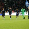Les joueurs du PSG fêtent leur victoire contre Marseille au Parc des Princes à Paris le 9 novembre 2014.