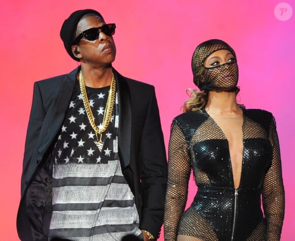 Beyoncé Knowles et Jay-Z sur la scène à East Rutherford, le 12 juillet 2014.