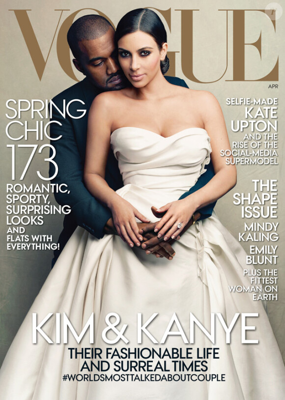 Kim Kardashian et Kanye West en couverture du magazine Vogue. Avril 2014.