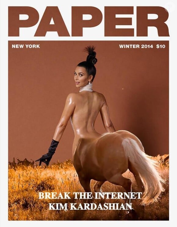 Kim Kardashian, femme centaure en couverture du magazine Paper.