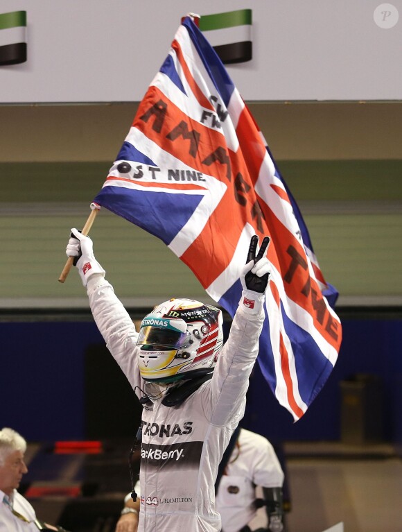 Lewis Hamilton a décroché le titre de champion du monde des pilotes après sa victoire lors du Grand Prix d'Abou Dhabi, le 23 novembre 2014