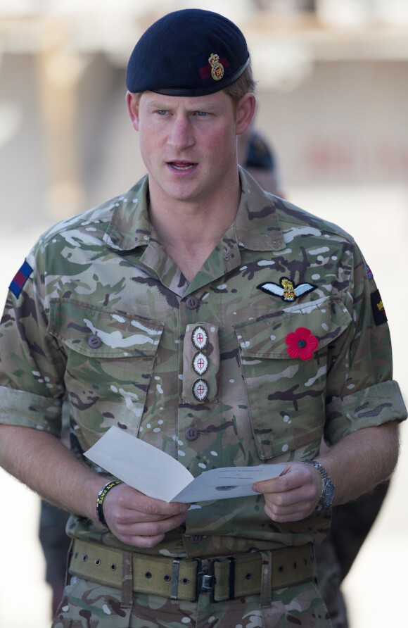 Le prince Harry en Afghanistan sur la base de Kandahar, le 9 novembre 2014, pour le remembrance sunday.