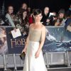 Evangeline Lily (en Reem Acra) lors de la première du Hobbit : La Bataille des Cinq Armées (The Hobbit: The Battle OF The Five Armies) à l'Odeon Leicester Square, Londres, le 1er décembre 2014.