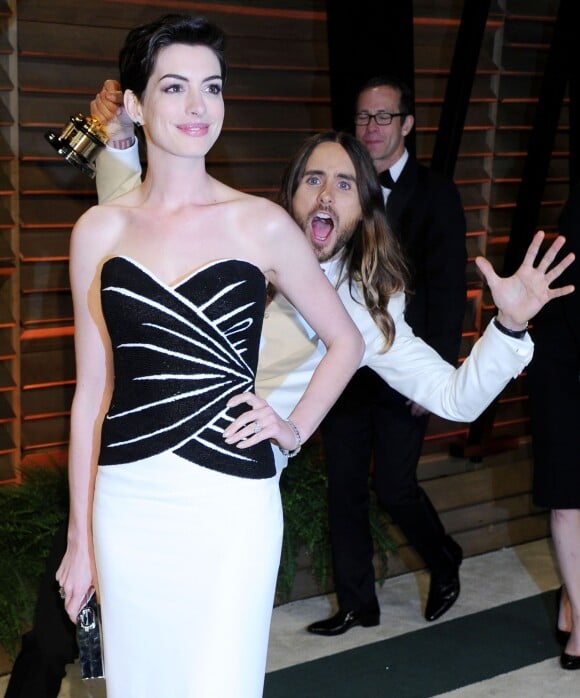 Jared Leto et Anne Hathaway arrivent à la Vanity Fair Oscar Party le 3 mars 2014 à Los Angeles. ©Abaca Press