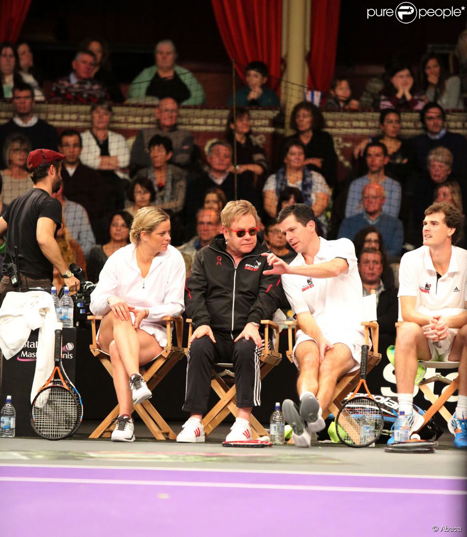 Kim Clijsters, Sir Elton John, Tim Henman, Jamie Murray au tournoi Mylan WTT Smash Hits - Statoil Masters Tennis au Royal Albert Hall à Londres, le 7 décembre 2014