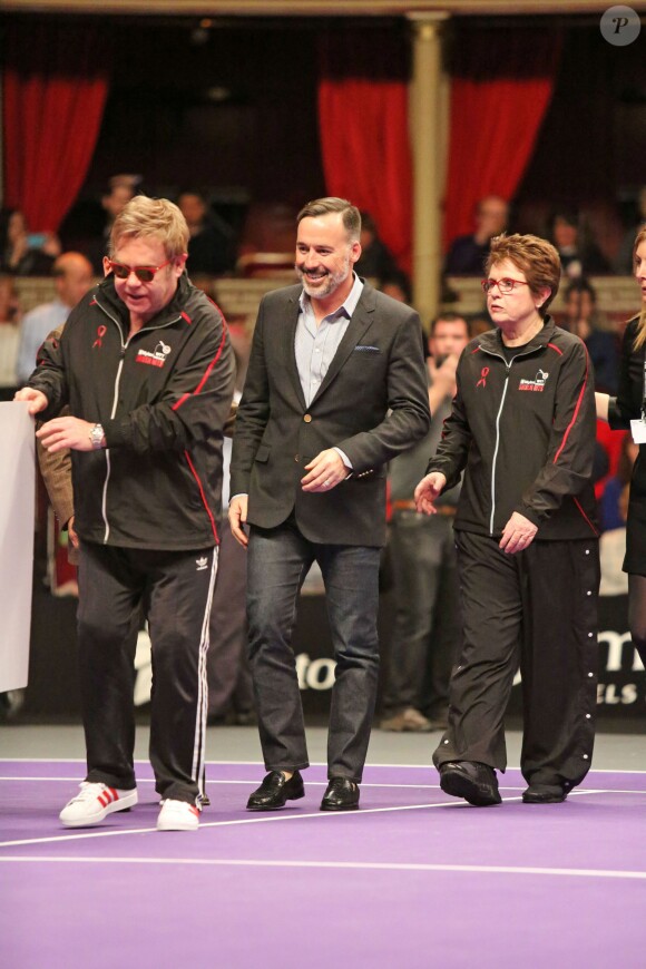 Sir Elton John et Billie Jean King au tournoi Mylan WTT Smash Hits - Statoil Masters Tennis au Royal Albert Hall à Londres, le 7 décembre 2014