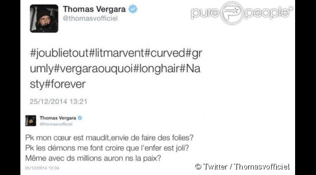 Thomas a tweeté deux mystérieux messages avant de le supprimer. Il semblerait que ces derniers étaient adressés à Nabilla. Le 25 décembre 2014.