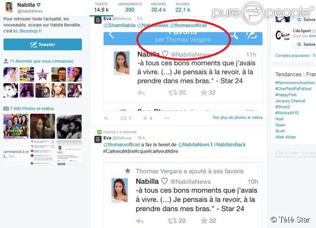 Thomas Vergara a retwweeté un message du frère de Nabilla. Décembre 2014.