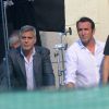Le tournage de la publicité pour la marque de café Nespresso avec Jean Dujardin et George Clooney à Cernobbio (Italie), le 28 août 2014