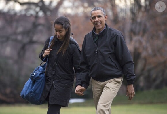 Barack Obama et sa fille Malia arrivent à la Maison Blanche, le 4 janvier 2015