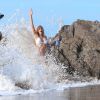 Exclusif - Le mannequin Kennedy Summers s'amuse lors de son shooting pour 138 Water à Malibu. Los Angeles, le 13 janvier 2015.
